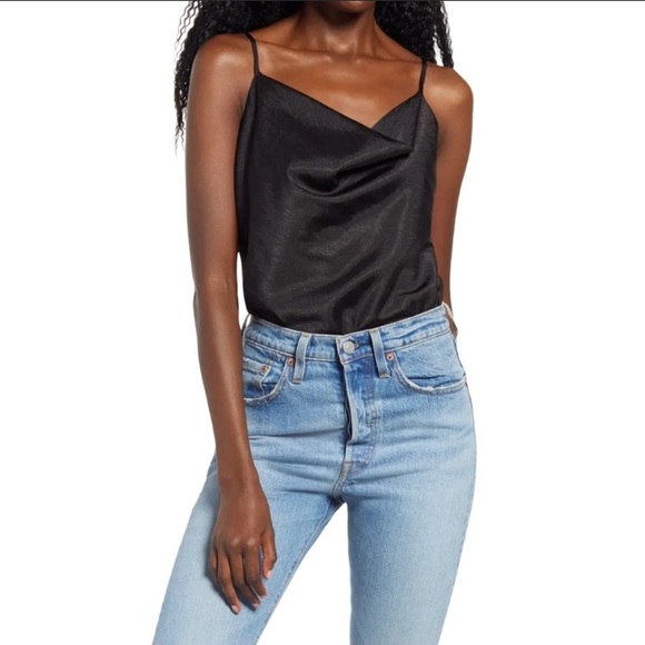 Wayf Tops - WAYF Giselle cowl neck black satin bodysuit/XL